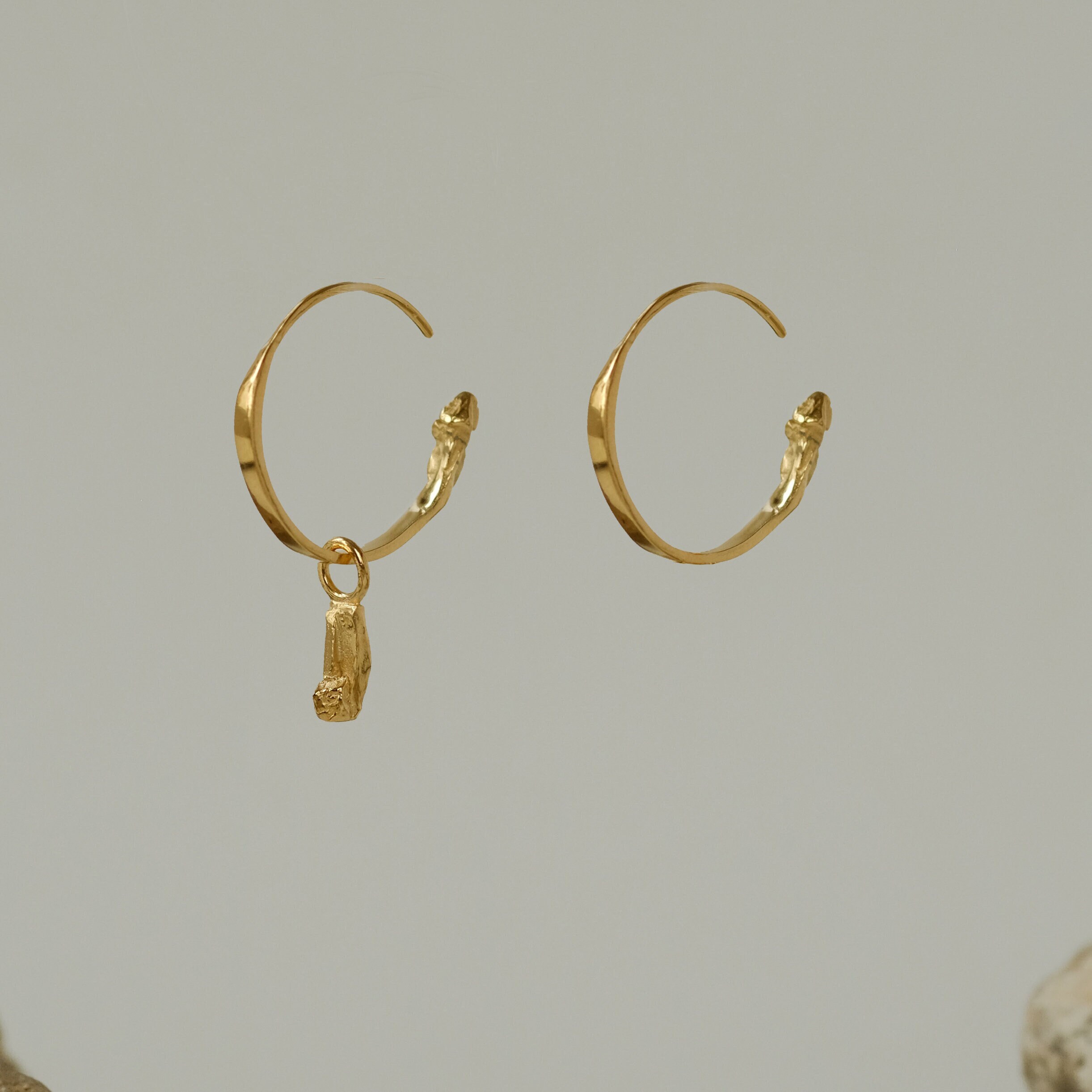 Small Open Hoop Earring With A Stone Pendant Gold Plated Etsy UK