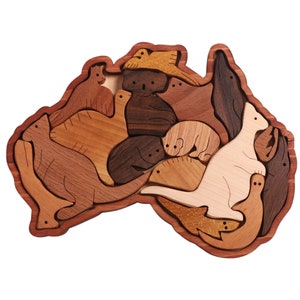 Houten puzzel Australië kaart, puzzelspeelgoed voor kinderen / gepersonaliseerd speelgoed
