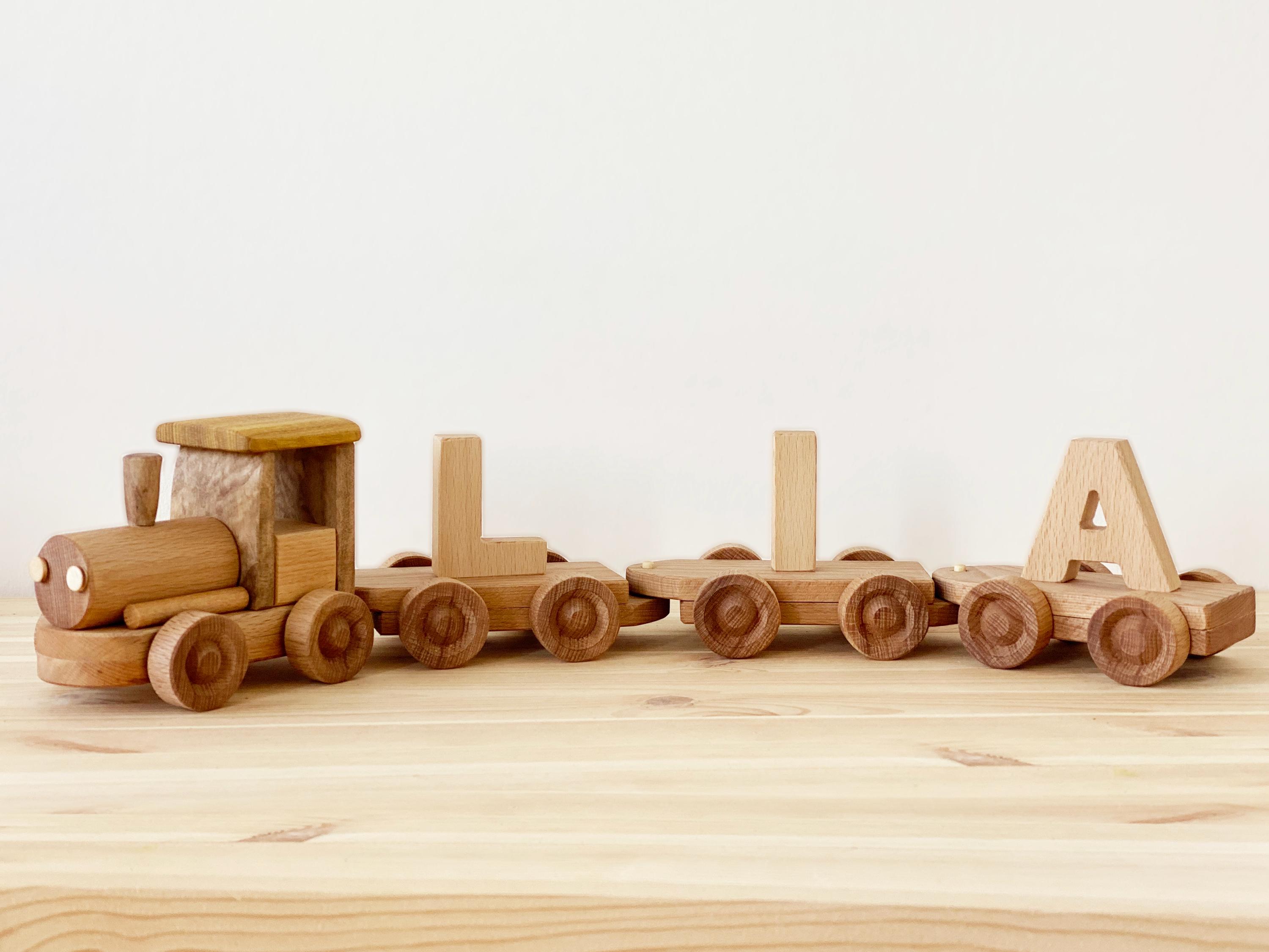 Handcrafted wooden alphabet train set safe fun toy for toddlers