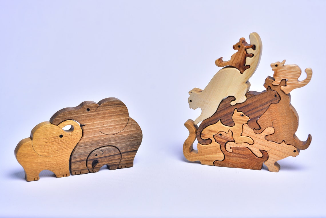 Wooden Animals Puzzle Toy for Toddlers Montessori Toys Etsy
