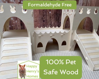 NEW DESIGN! Rabbit Castle with Bunny Cutouts & Tunnel  - Formaldehyde Free - Non Toxic, Slot Together