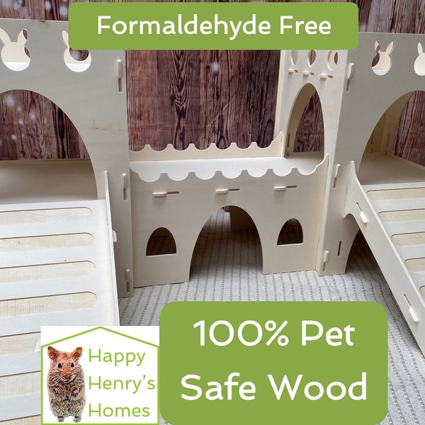 NEW DESIGN! Rabbit Castle with Bunny Cutouts & Tunnel  - Formaldehyde Free - Non Toxic, Slot Together