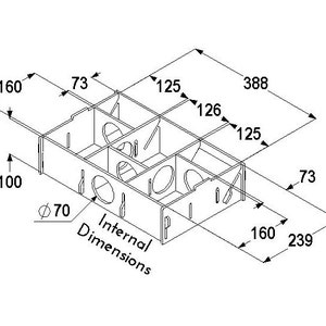 Internal dimensioned 3D isometric drawing of large slot together multi chamber house for hamsters, made from formaldehyde free non toxic poplar plywood. Has 6 internal chambers, which are configurable to suit the quantity and sizes required.