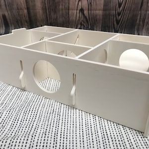 Large slot together multi chamber house for hamsters, made from formaldehyde free non toxic poplar plywood. Has 6 internal chambers, which are configurable to suit the quantity and sizes required. Shown with lid removed and ramp at rear right.