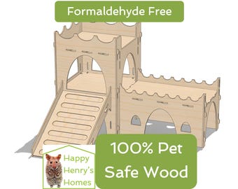 Rabbit Castle Turret, Ramp & Tunnel Kit - Formaldehyde Free, Non Toxic, Wooden, Slot Together, Modular