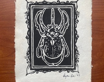 Halloween Beetle Fairy Grunge Cottagecore Wall Decor- Printmaking - Art - Linocut Print