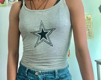 Y2K Inspired Black and Gray Star Graphic Tank Top