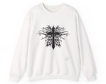 Black Tree Cross sweatshirt | Gothic Christian cross with roots design