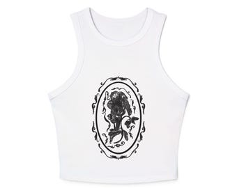 Victorian Cameo Silhouette Racer Tank Top | Retro Floral Frame