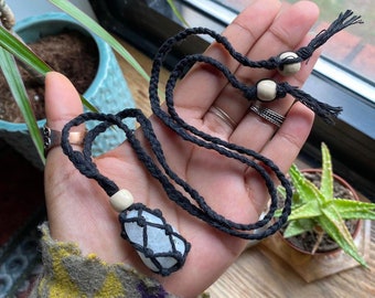 Authentic Tumbled Moonstone Natural Black Macrame Cord Crystal Handmade Necklace