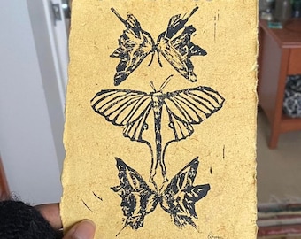 Fairy Grunge Cottagecore Butterfly Moth Watercolor Recycled Vintage Deckled Paper Print