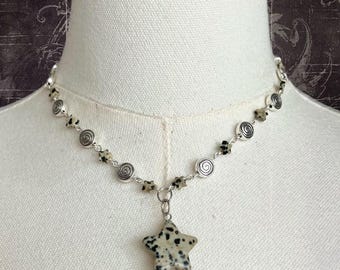 Handmade Indie Grunge Spot Jasper Star Beaded Charm Necklace