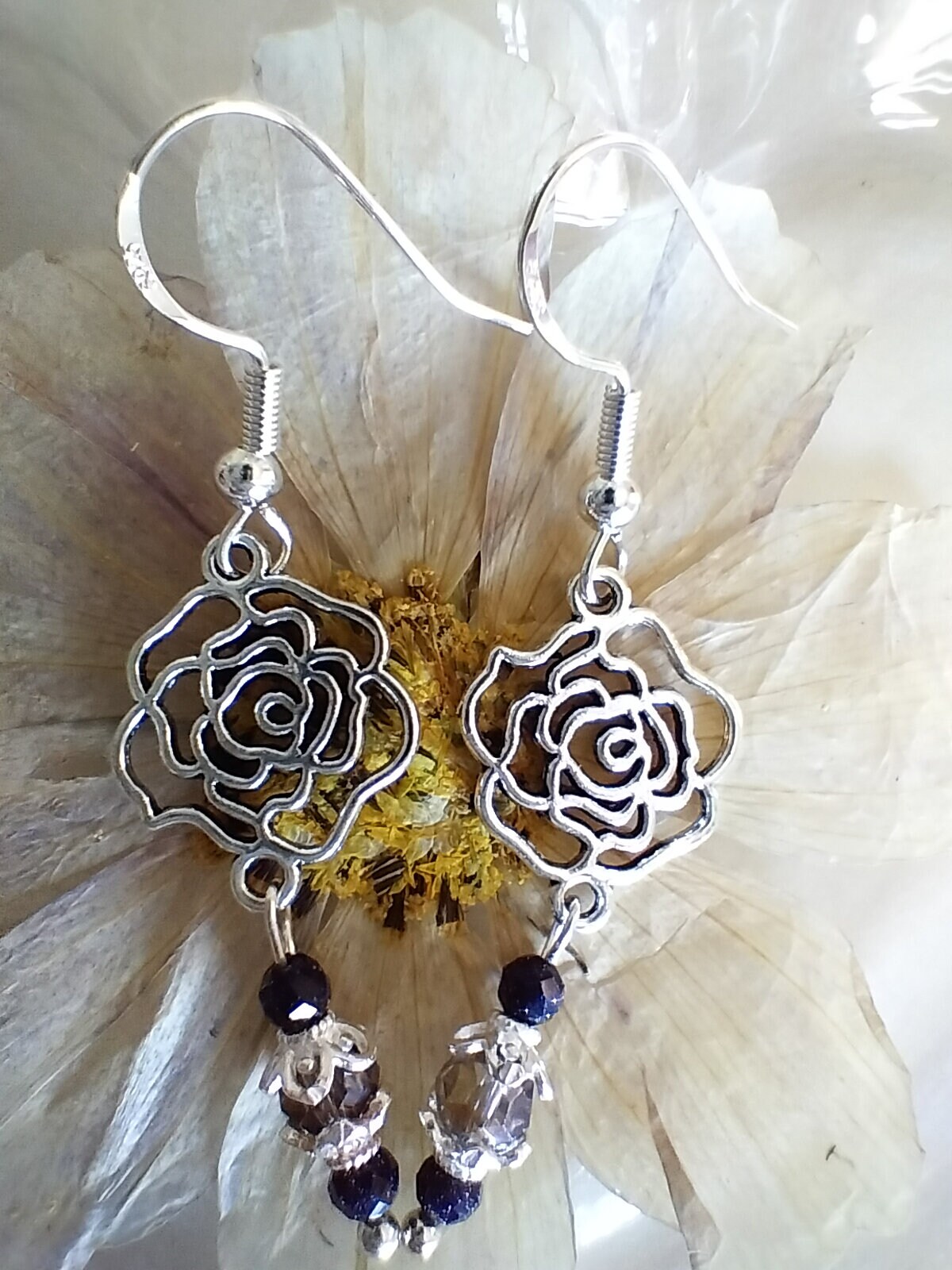 Silver Flower Silhouette Sparkly Earrings - Etsy