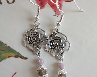 Silver Flower Silhouette Sparkly Earrings - Etsy