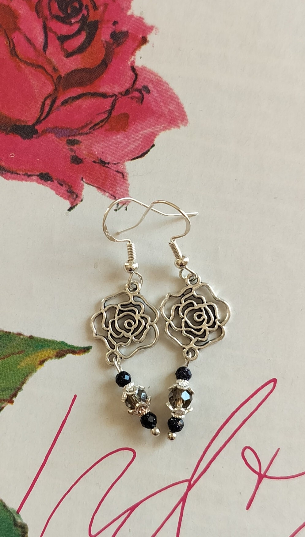 Silver Flower Silhouette Sparkly Earrings - Etsy