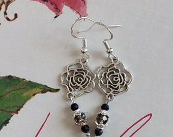 Silver Flower Silhouette Sparkly Earrings - Etsy