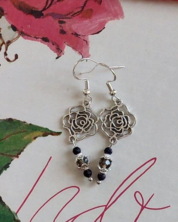 Silver Flower Silhouette Sparkly Earrings - Etsy