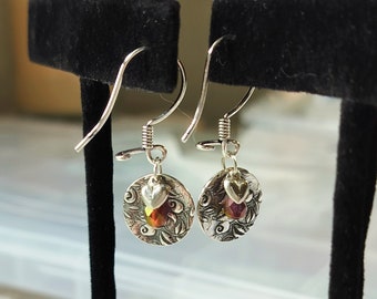 Unique Artisan Sterling Silver Rose Medallion Minimalist Earrings