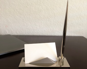 Vintage Silver Desk Set: Business Card & Pen Holder