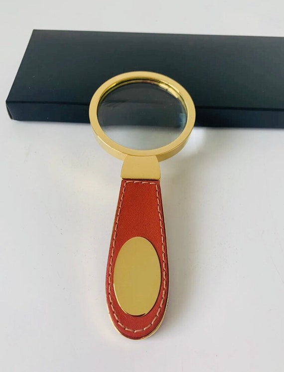 Vintage Magnifying Glass Hand Held Brass/ Leather