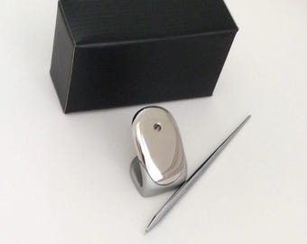 Vintage Silver Pen Holder, Desk Organizer, Gift Box