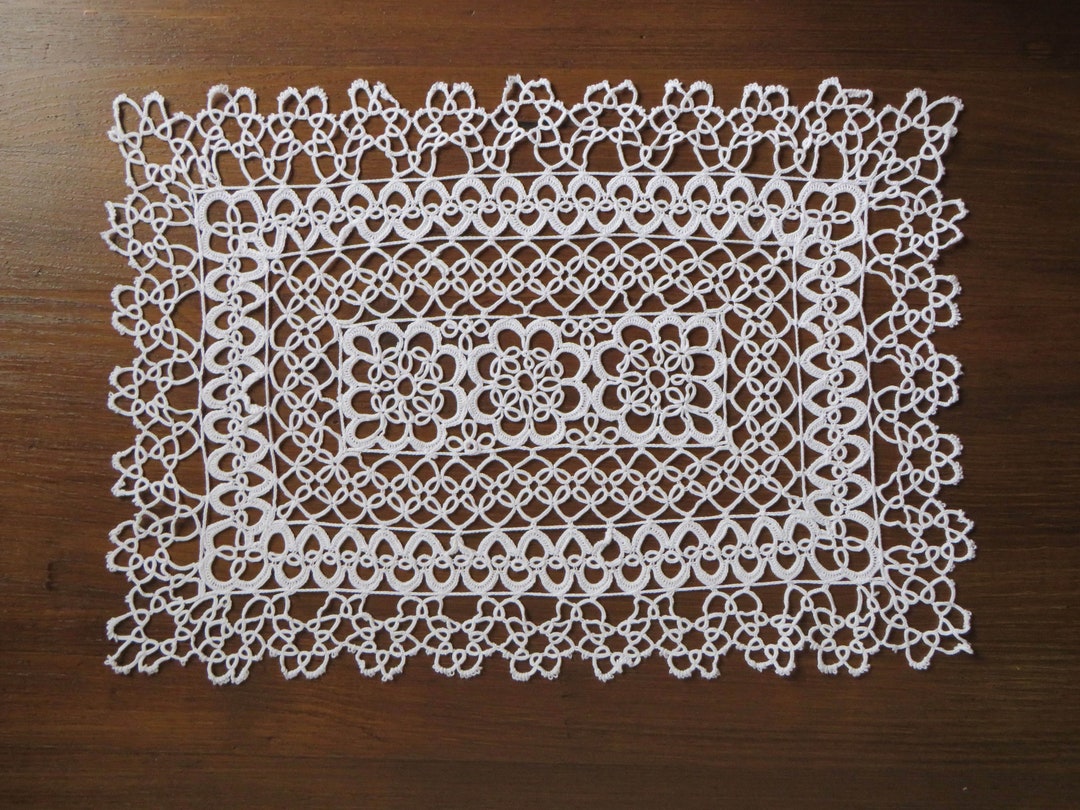 Lace Rectangular Doiley Rectangle White Crochet Doily, Vintage Lace Doily Placemat 17.4 X 12.2 ...