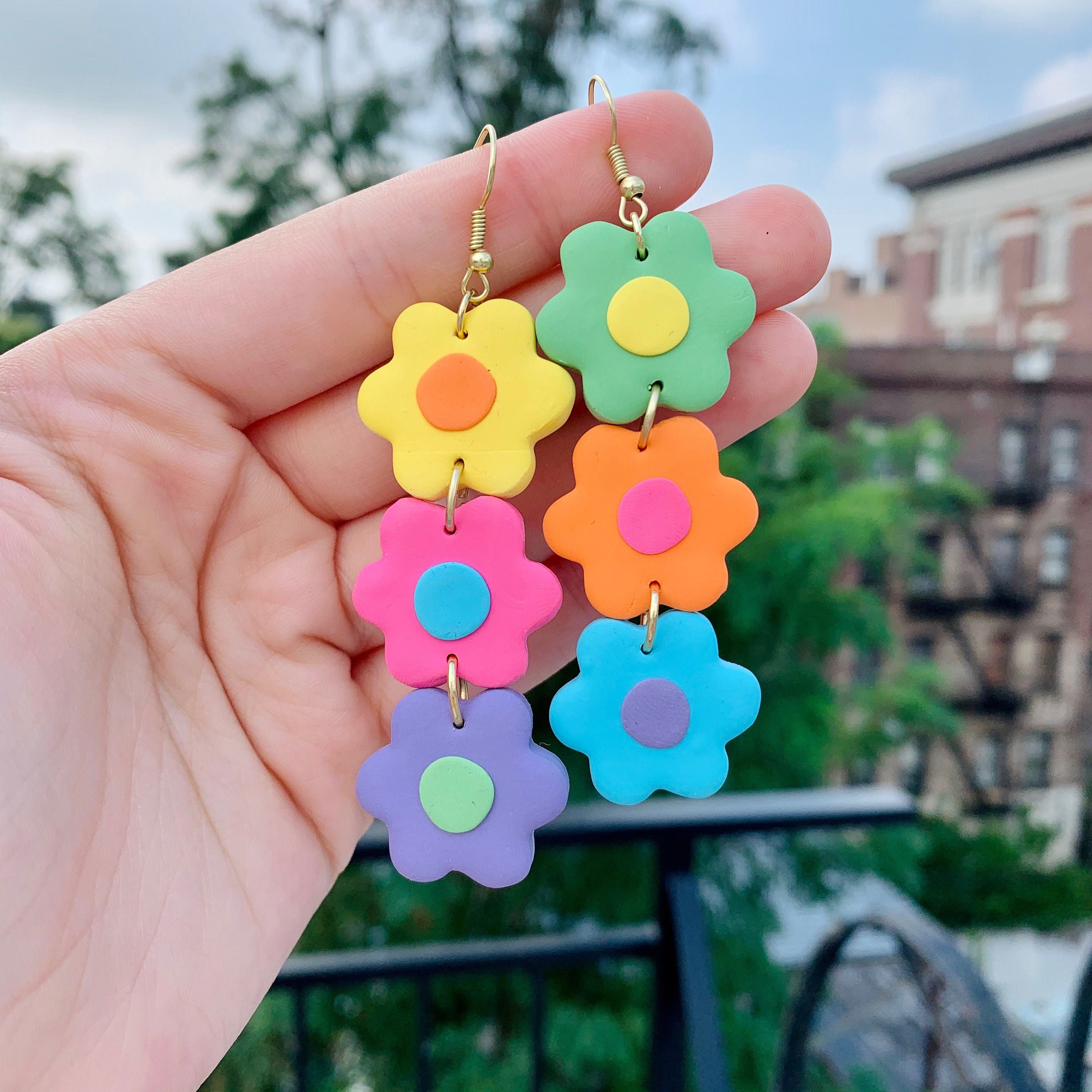 Colorful Polymer Clay Flower Earrings Studs and Dangles 