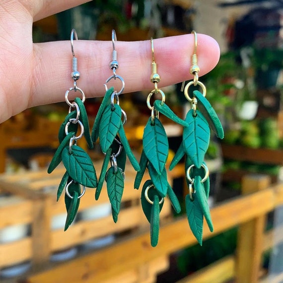 Dangle Leaf Earrings Etsy