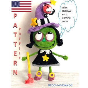 Witch crochet pattern 7.5 inches Amigurumi Witch pattern Witch doll crochet Halloween Pdf English pattern with more 50 tutorial photos