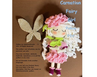 Carnation Fairy girl (7 inches) crochet pattern English version only over 130 tutorial pictures Amigurumi doll Doll making Flower doll
