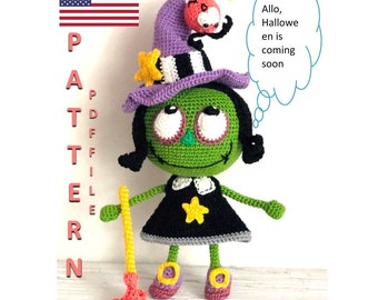 Witch crochet pattern 7.5 inches Amigurumi Witch pattern Witch doll crochet Halloween Pdf English pattern with more 50 tutorial photos