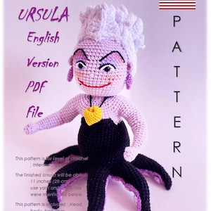 Peut inclure: Patron de crochet pour réaliser une poupée Ursula violette et noire du film Disney La Petite Sirène. Le patron est en anglais et comprend des instructions pour la tête, le corps, les cheveux et les jambes. Le patron est composé de 33 pages et comprend plus de 75 images de tutoriel.