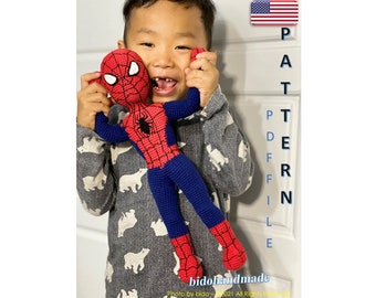 Hero's man pattern 15 inches (38 cm) crochet amigurumi pattern Children Safety Perfect for Kids 80 tutorial pictures, video français English