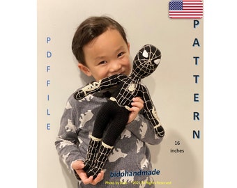Black Hero's man pattern 16 inches (41 cm) crochet amigurumi Children Safety Perfect gift for Kids 80 tutorial pictures Version française