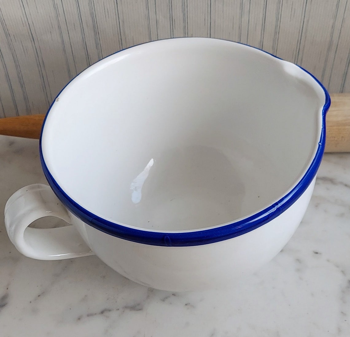 Farmhouse Style Large Batter Bowl Handle & Pour Spout Blue Etsy
