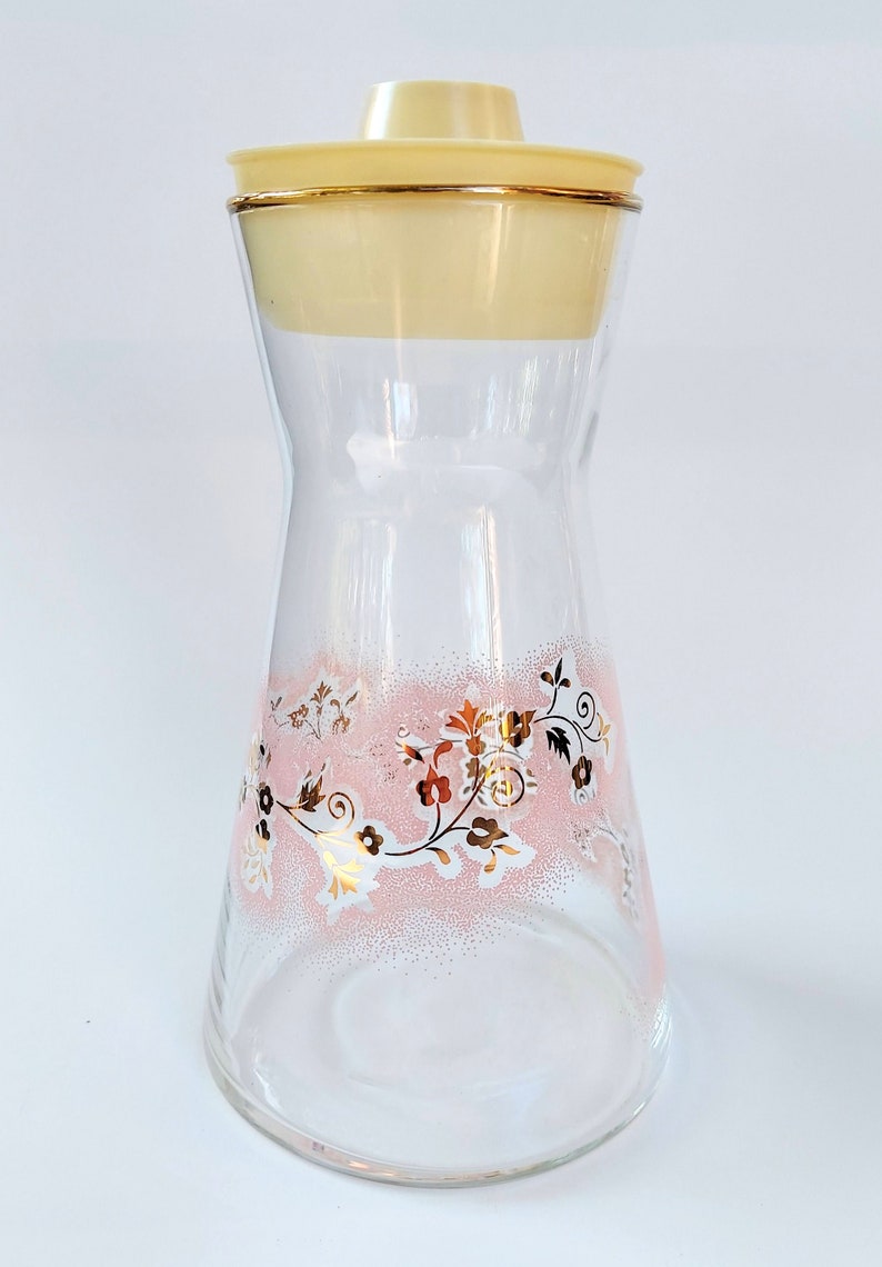 MCM Libbey Duchess Carafe Decanter with Lid Pink & Gold Floral Etsy