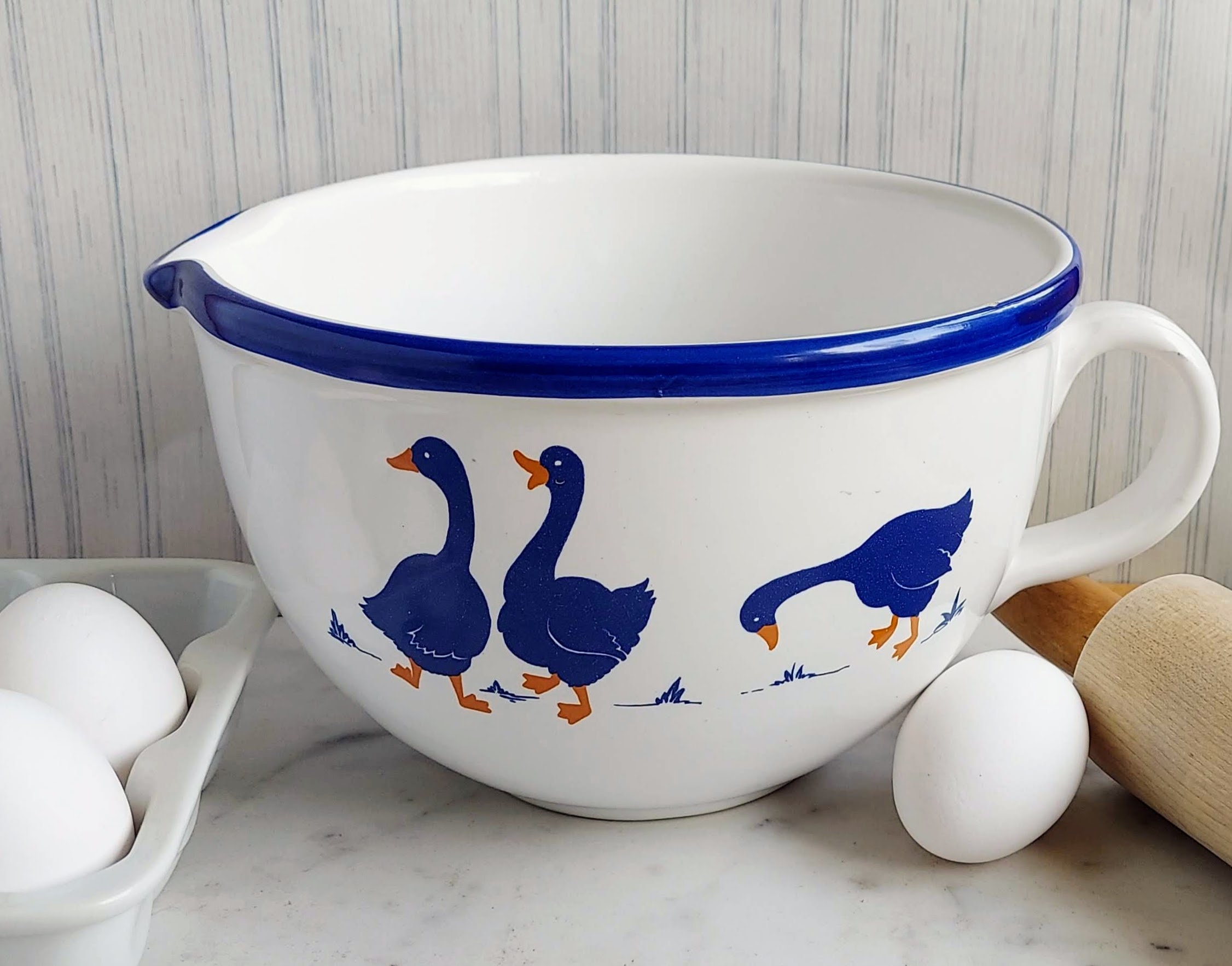 Farmhouse Style Large Batter Bowl Handle & Pour Spout Blue | Etsy