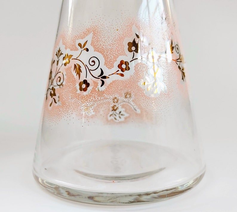 MCM Libbey Duchess Carafe Decanter with Lid Pink & Gold Floral Etsy