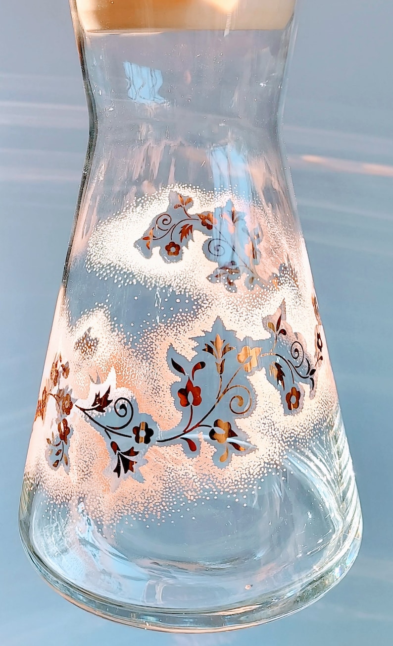 MCM Libbey Duchess Carafe Decanter with Lid Pink & Gold Floral Etsy