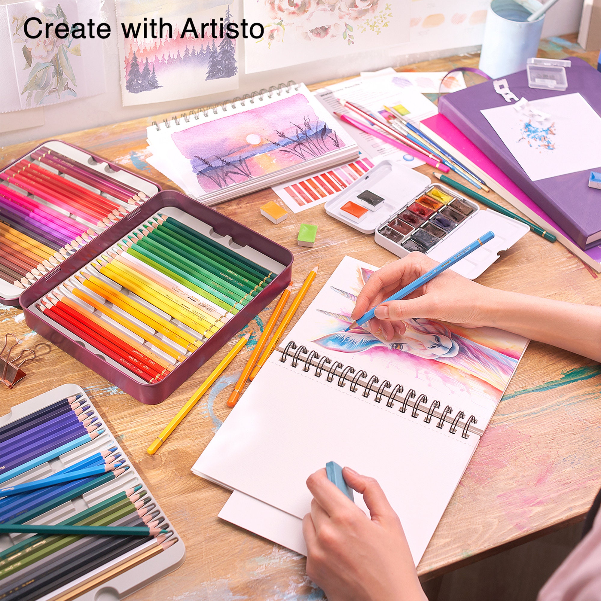 ARTISTO Watercolor Pads 5.5x8.5 & Watercolor Pencils (72 Colors) Bundle