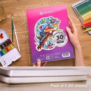 Watercolor Pads 9x12, Pack of 2 60 Sheets, Glue Bound, Acid-Free Paper, 140lb 300gsm, Perfect for Most Wet & Dry Media image 2