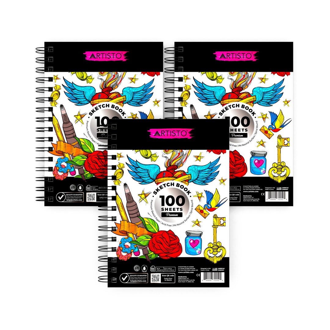 Premium Sketch Book Set, 5.5x8.5 In, Spiral Bound, Pack of 3, 300