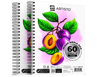 Premium 9x12" Mixed Media Sketchbooks - Pack of 2 (120 Sheets), 160 GSM, Spiral Bound, Suitable for a Variety of Wet and Dry Media