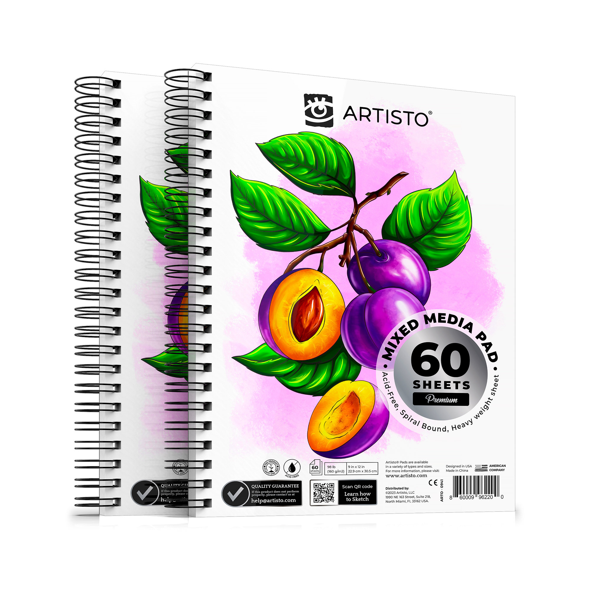 ETCHR Mixed Media Sketchbook for Drawing and Painting - A5 5.8x8.3 Inch  Cold Press 100% Cotton Vegan-Friendly Sketch Watercolor Paper - 52 Page