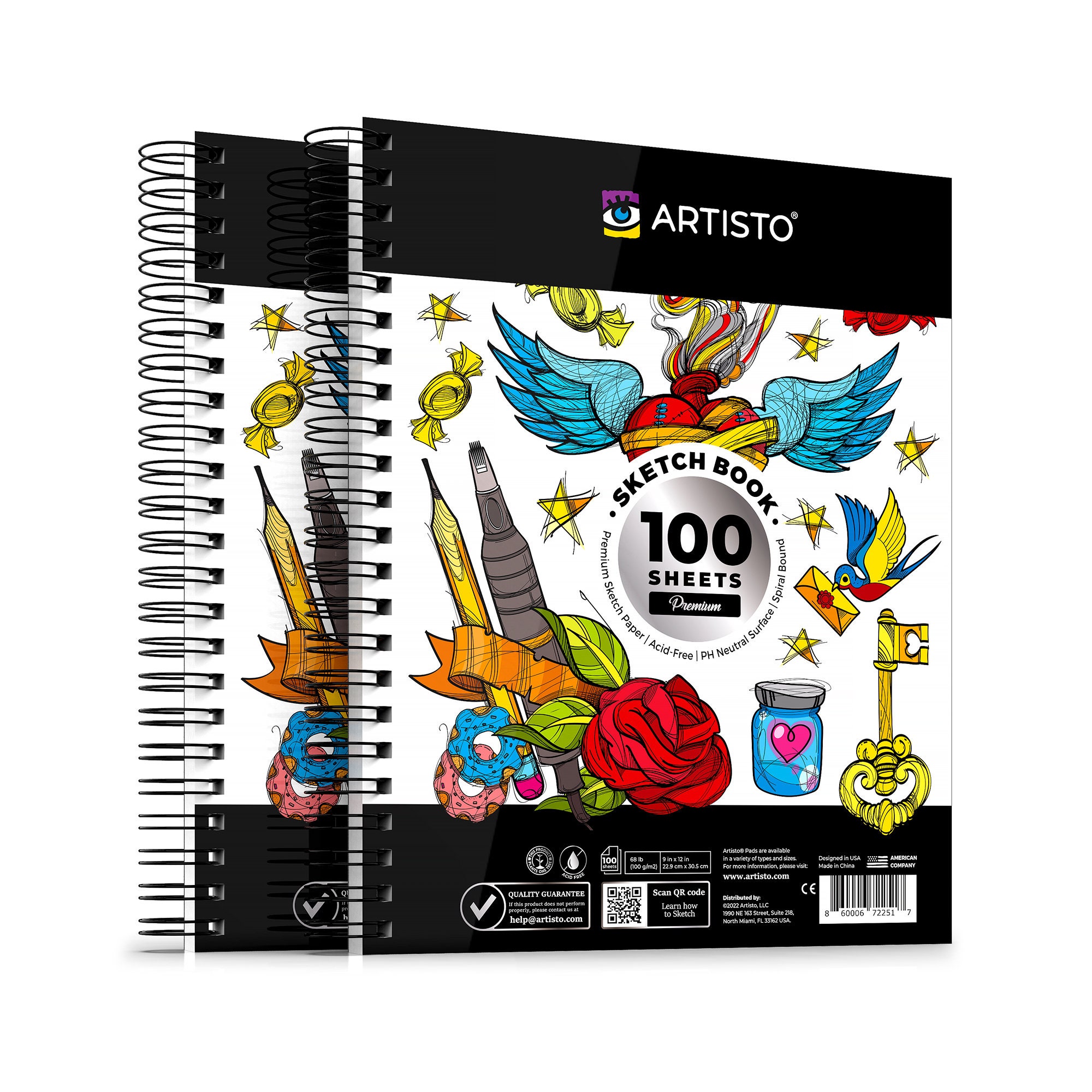 5.5 x 8.5 Sketchbook - Mini Sketch Book - 100 Sheets (68 lb/100gsm) Sketch  Pad, Acid-Free Drawing Paper Top Spiral Sketchpad for Dry Media