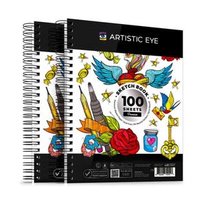 9x12&quot; Premium Sketch Book Set, Spiral Bound, Pack of 2, 200 Sheets (100g/m2), Acid-Free Drawing Paper, Ideal for Kids, Teens & Adults