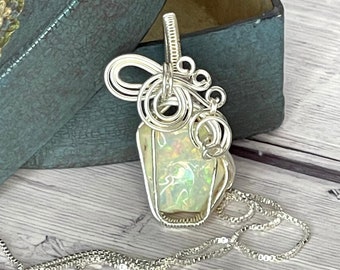 Opal Silver Pendant | Handmade Opal Silver Necklace | sterling Silver Opal Jewelry