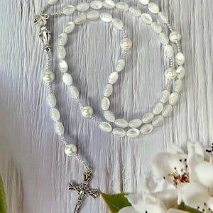 White Silver Handmade Catholic Rosary