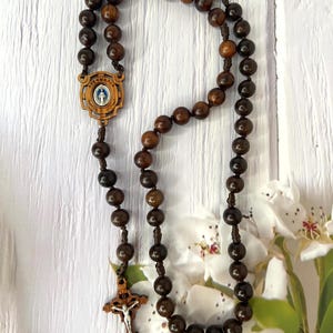 Handmade Dark Brown Wood Rosary: Olive Wood Crucifix