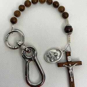 Wood Keychain Rosary | Handmade Single Decade Rosary | Wood Silver Rosary | Handmade Catholic Rosary